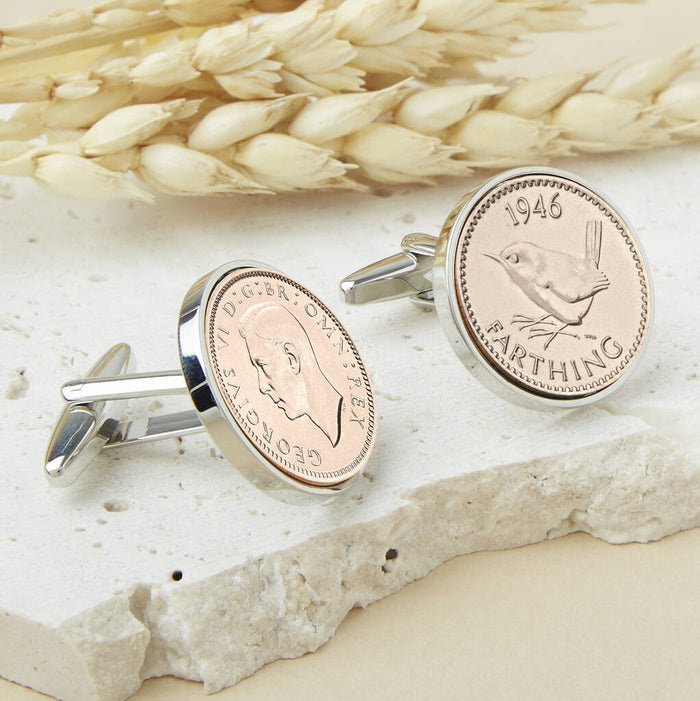 Farthing 1946 80th Birthday Coin Cufflinks