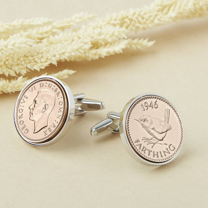 Farthing 1946 80th Birthday Coin Cufflinks
