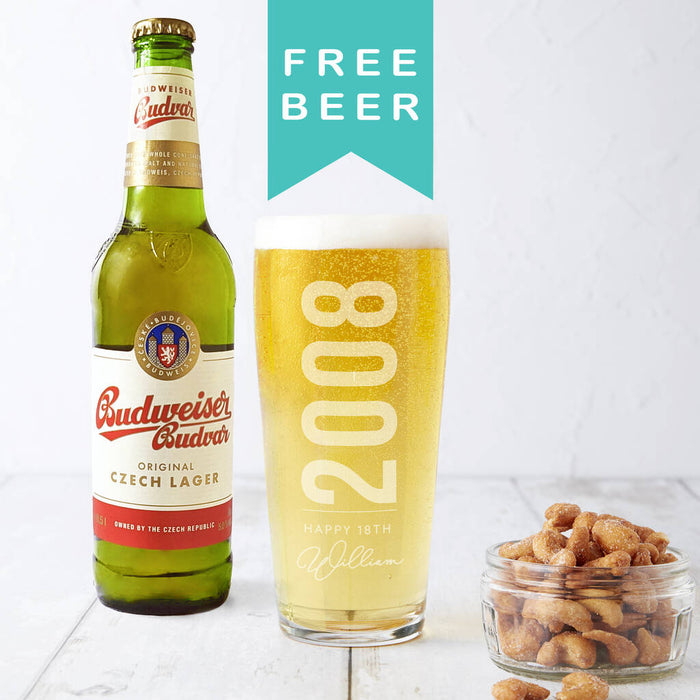 Personalised 18th Birth Year And Name Beer Glass