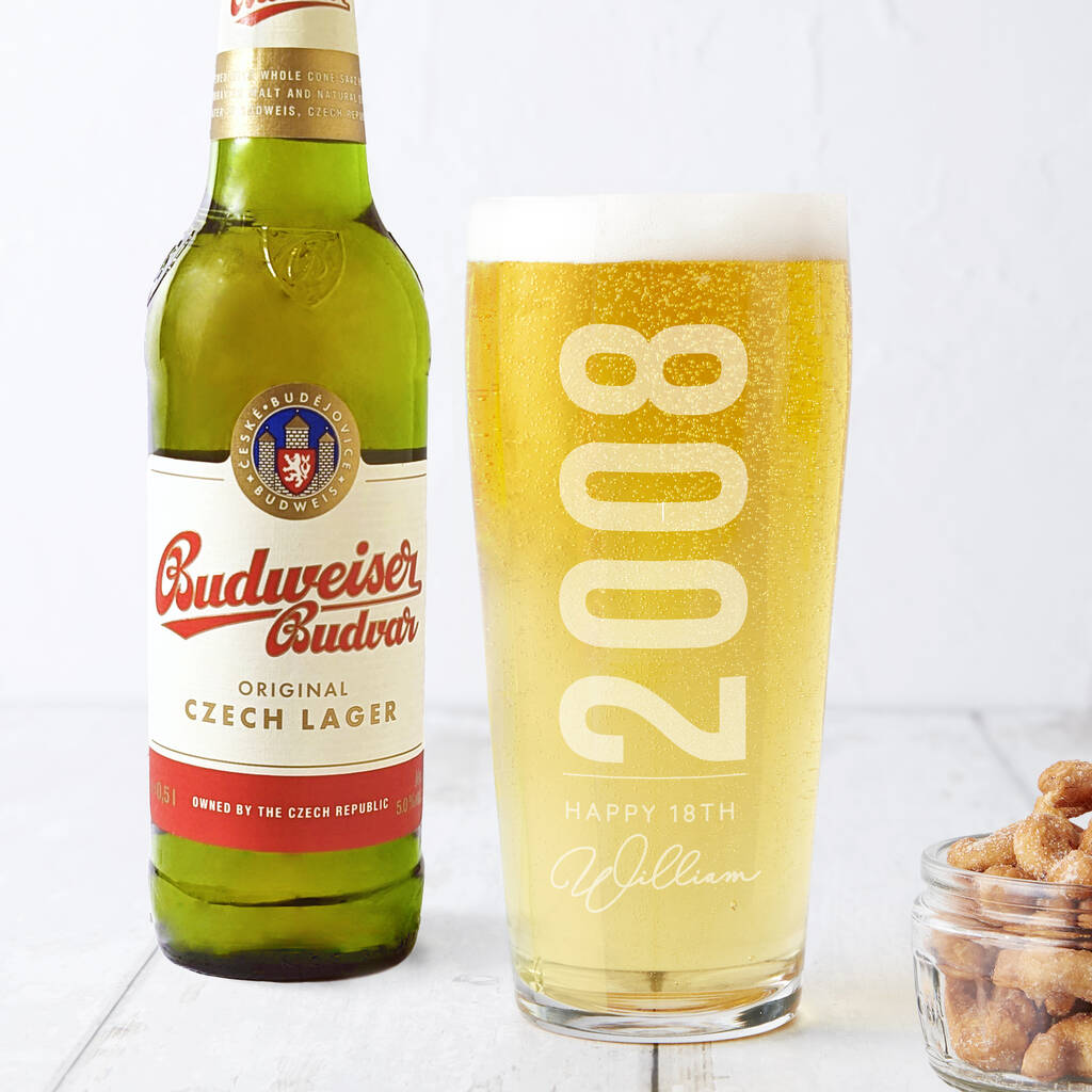 Personalised 18th Birth Year And Name Beer Glass