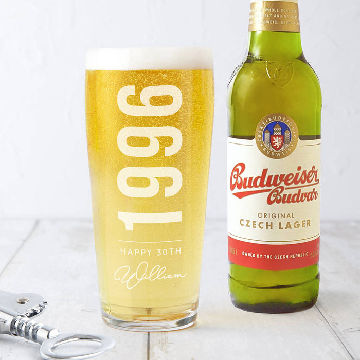 Personalised 30th Birth Year And Name Beer Glass
