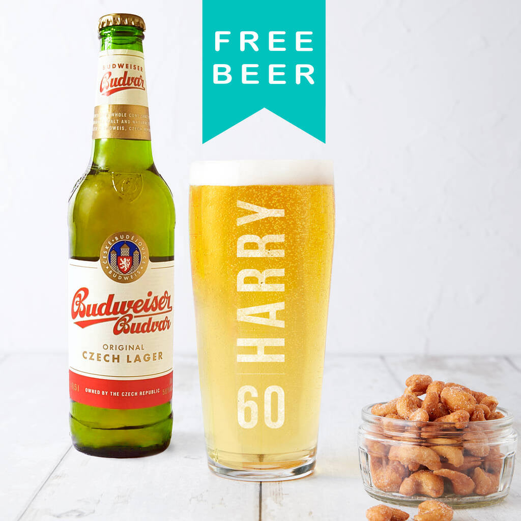 Personalised 60th Birthday Name And Age Beer Glass