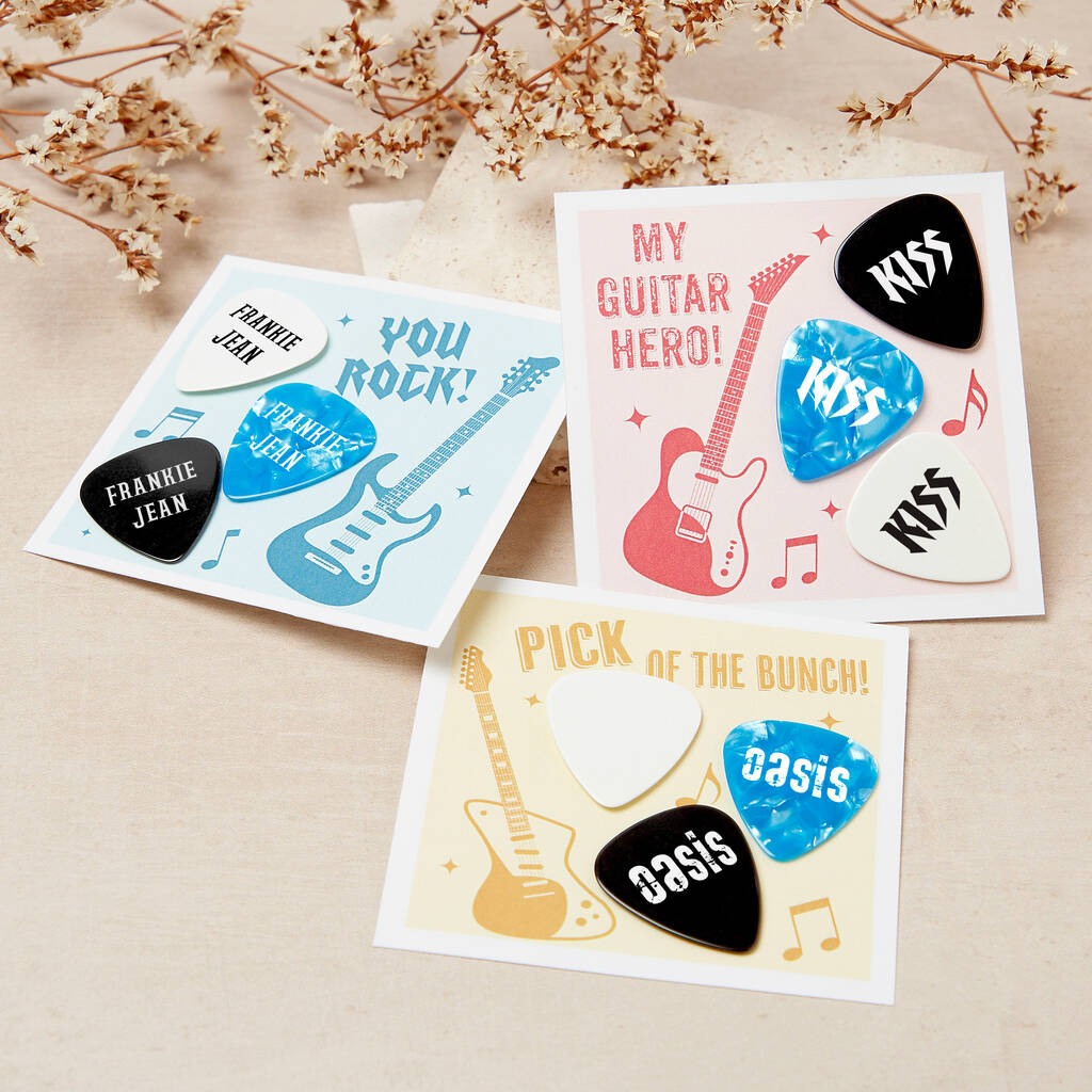 Personalised Band Name Guitar Plectrum / Pick Coloured Set