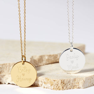 Personalised Couples Name Silver Plated Disc Necklace