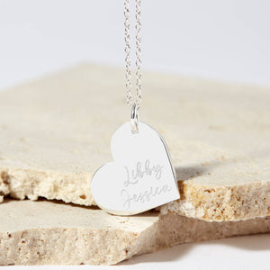 Personalised Couples Names Silver Plated Heart Necklace