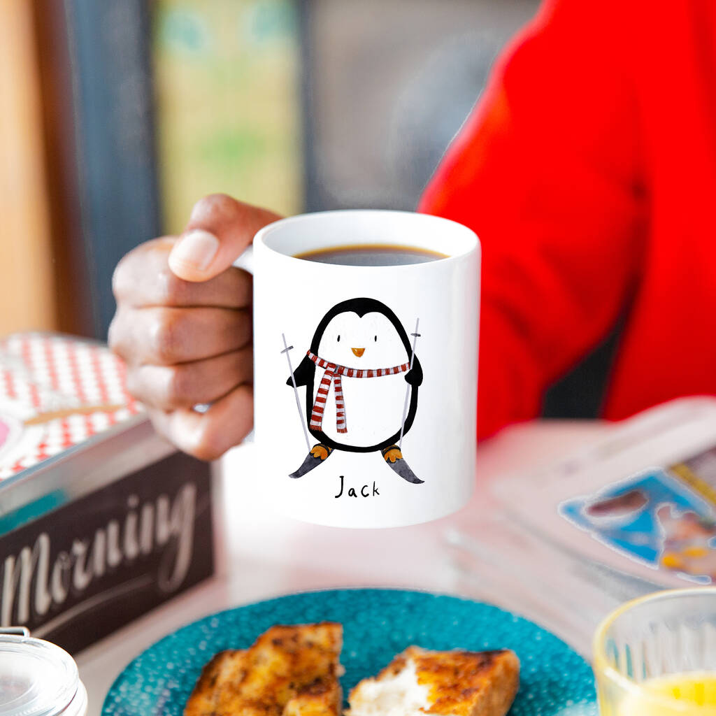 Personalised Couples Penguin Christmas Mug Set