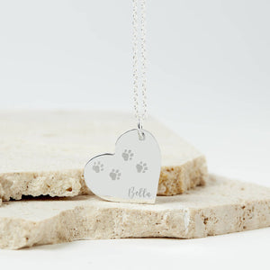 Personalised Dog Remembrance Silver Heart Necklace