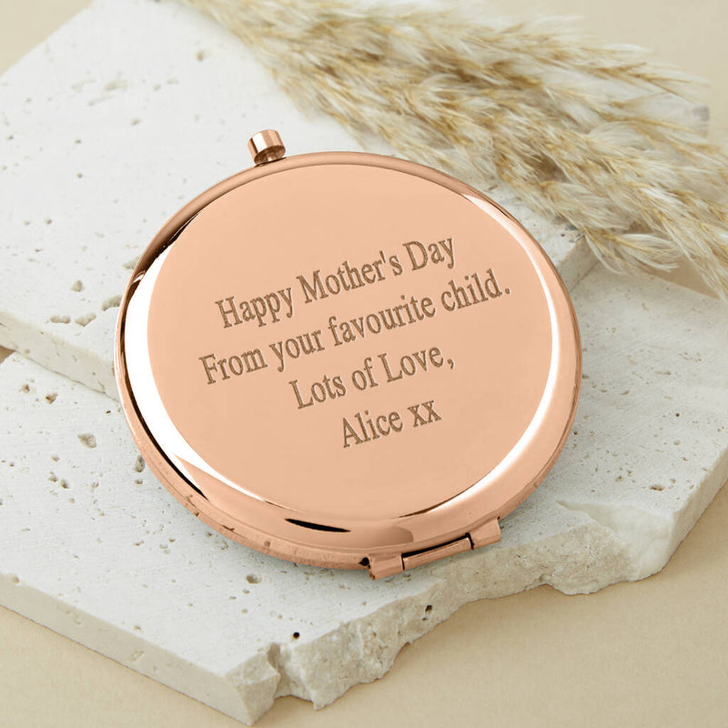 Personalised Engraved Initial Rose Gold Compact Mirror