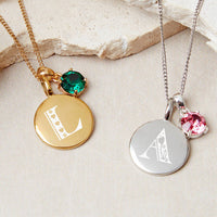 Personalised Folk Initial And Birthstone Necklace