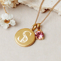 Personalised Folk Initial And Birthstone Necklace