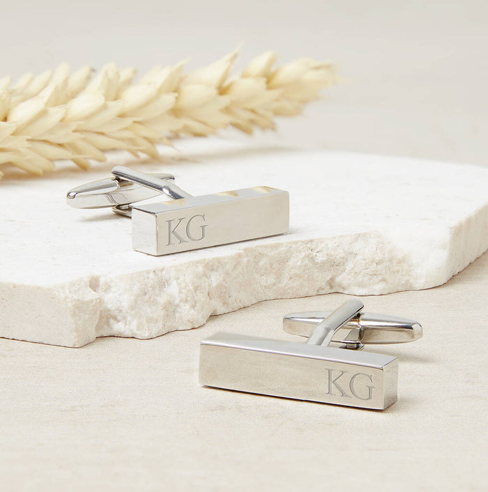 Personalised Silver Initial Bar Cufflinks
