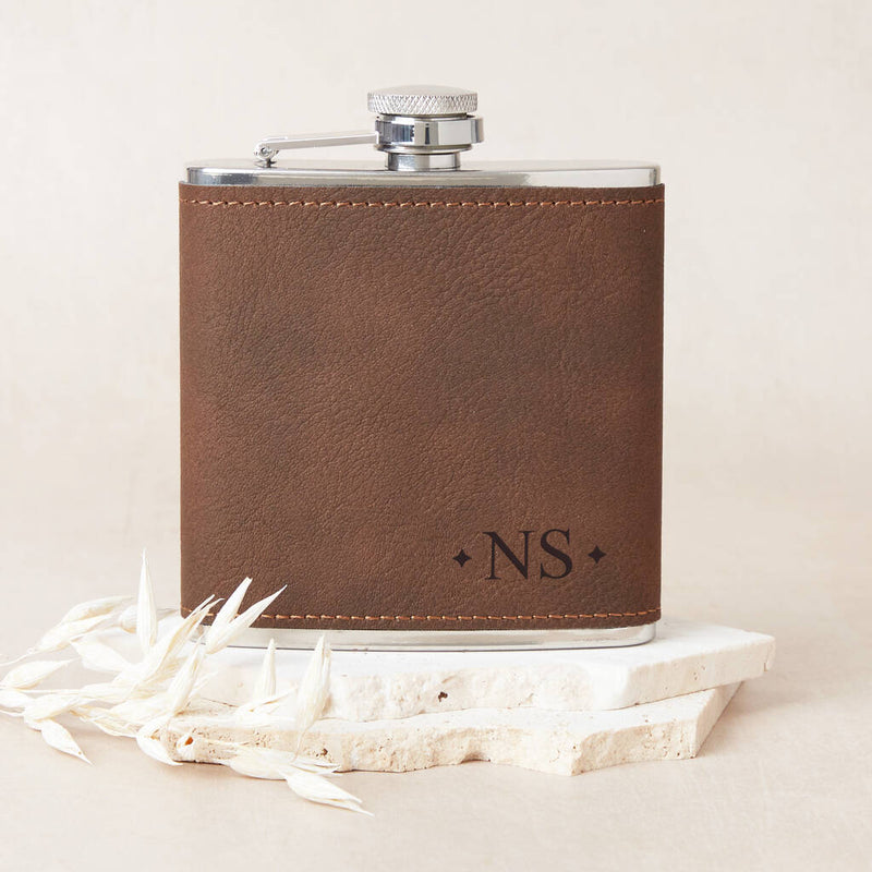 Personalised Initials Leather Hip Flask