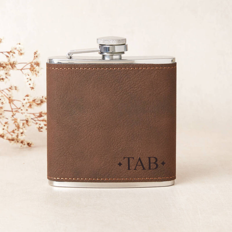 Personalised Initials Leather Hip Flask