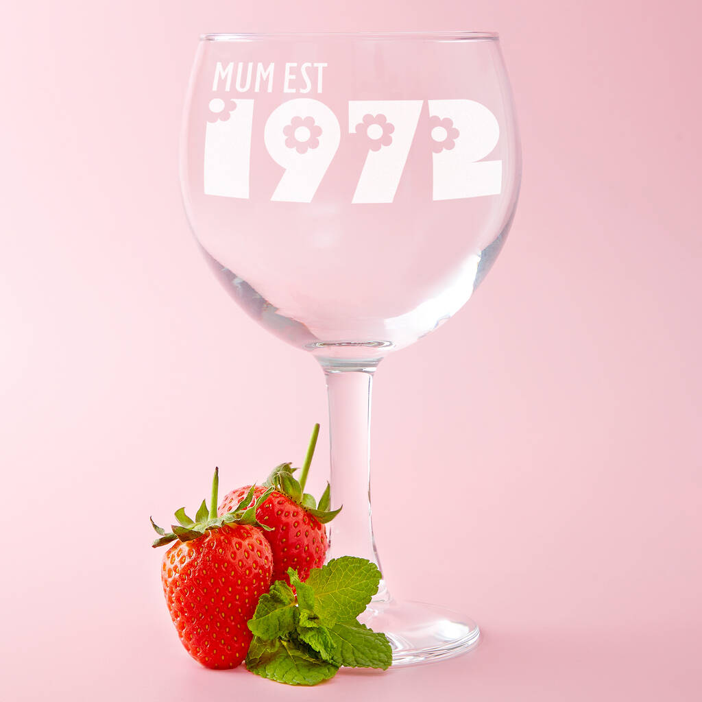 Personalised Mum Est. Flower Font Gin Glass