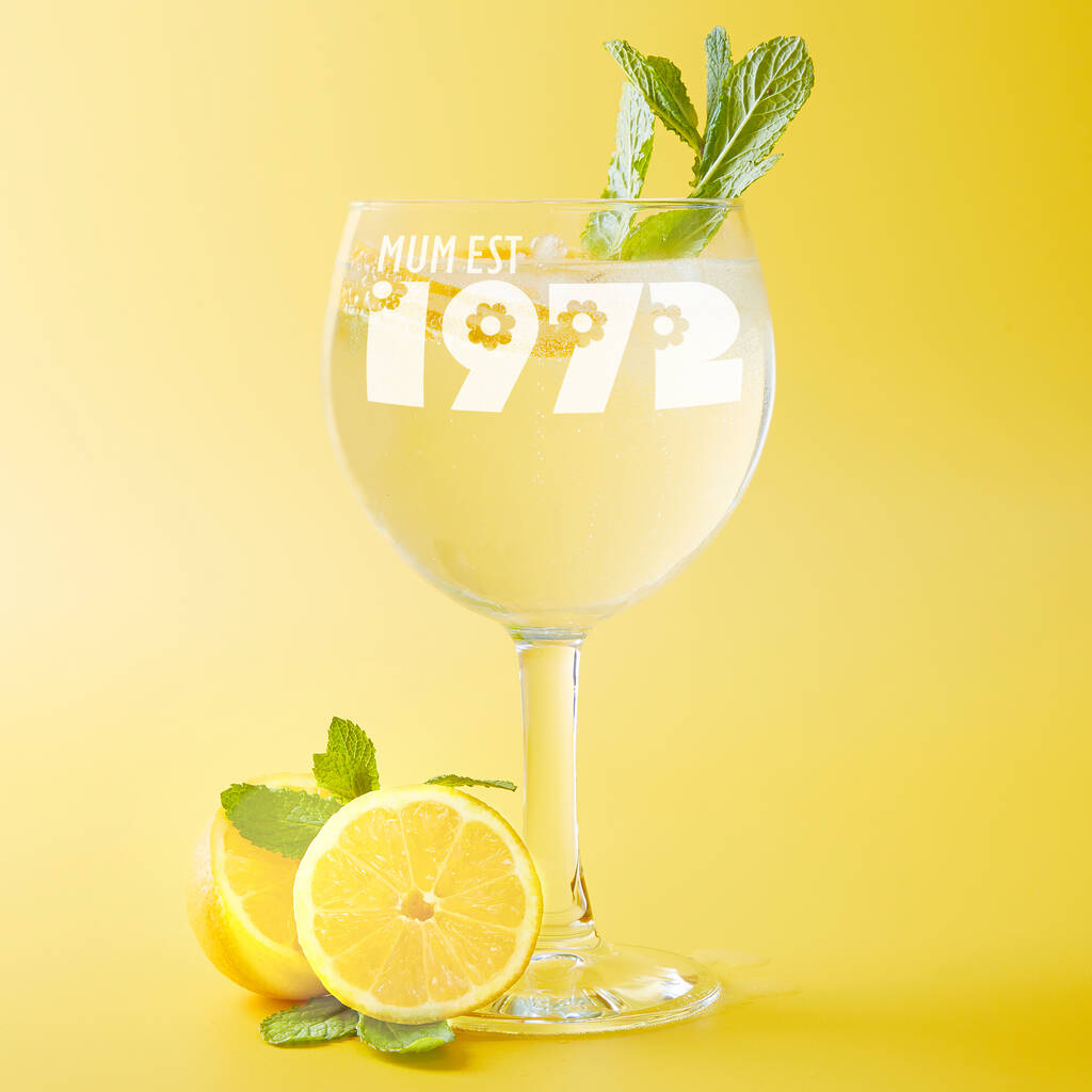 Personalised Mum Est. Flower Font Gin Glass