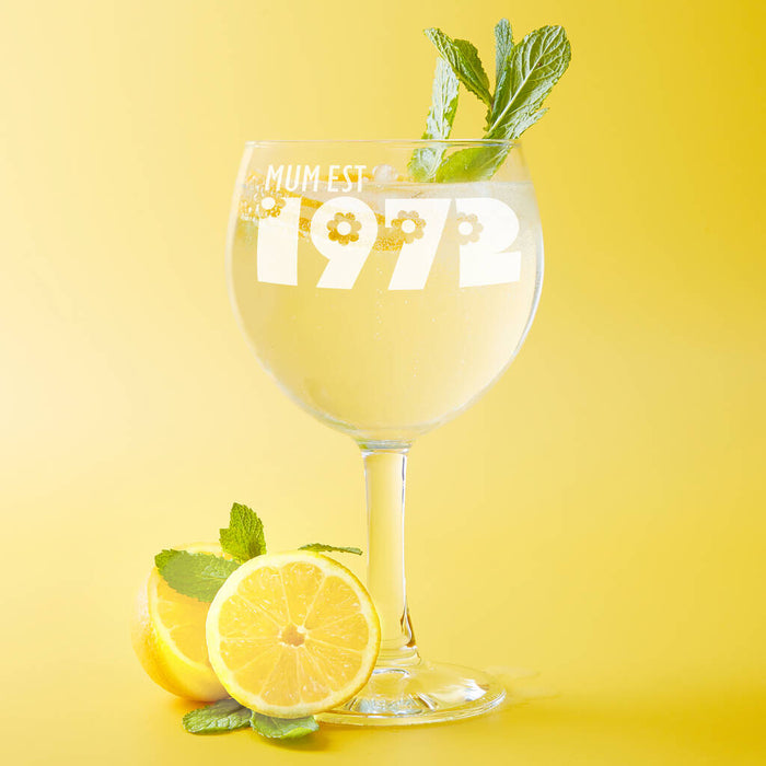 Personalised Mum Est. Flower Font Gin Glass