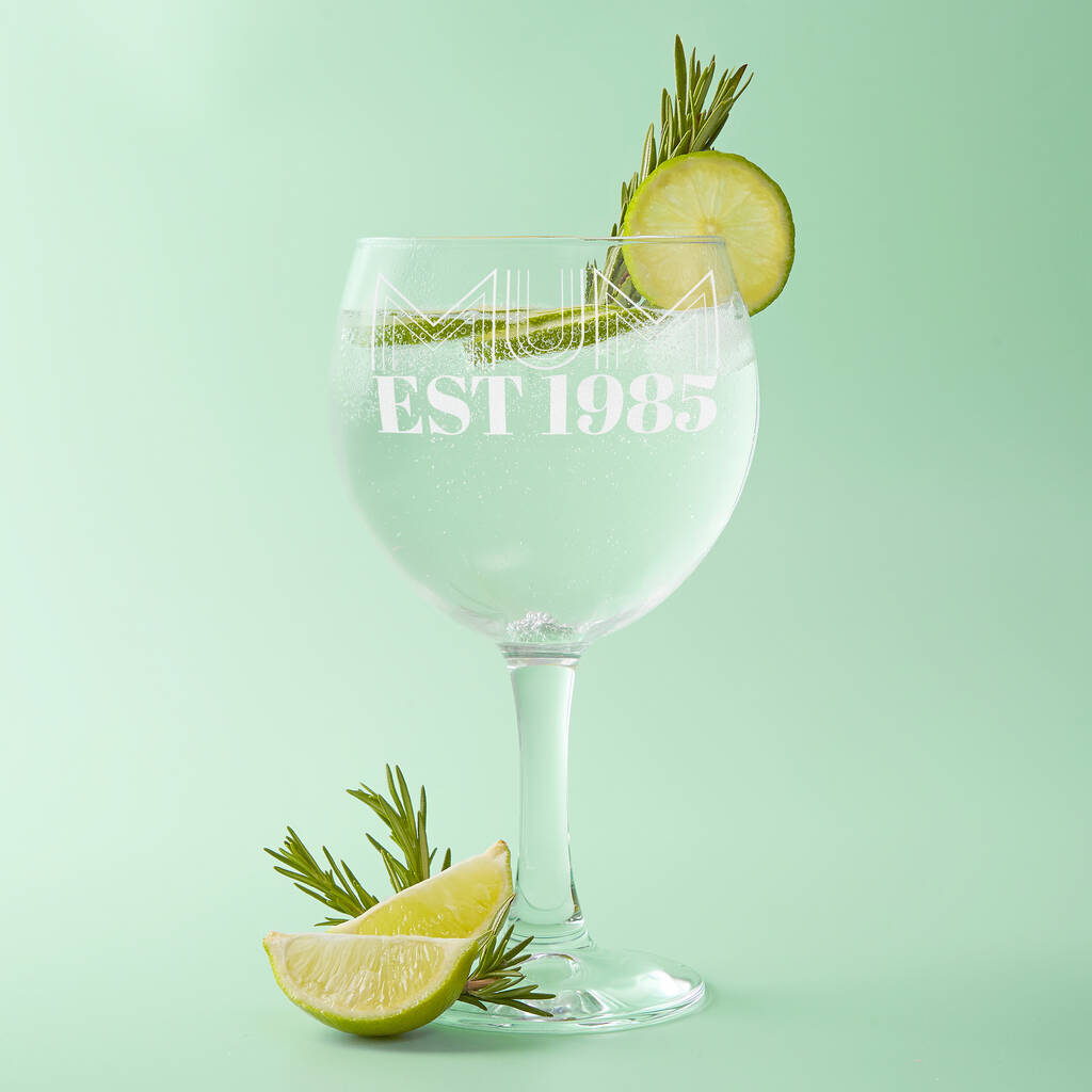 Personalised Mum Est. Retro Font Mother's Day Gin Glass