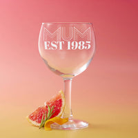 Personalised Mum Est. Retro Font Mother's Day Gin Glass