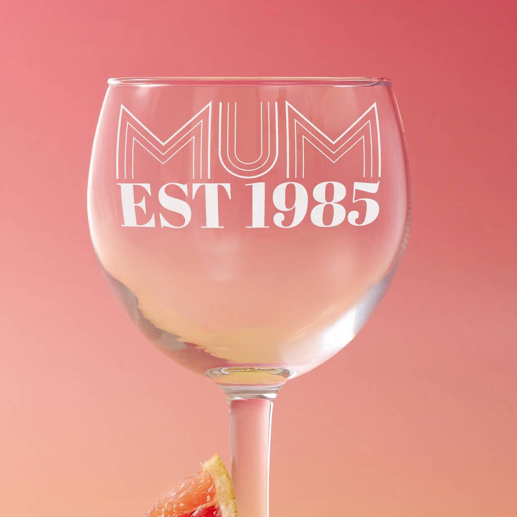 Personalised Mum Est. Retro Font Mother's Day Gin Glass