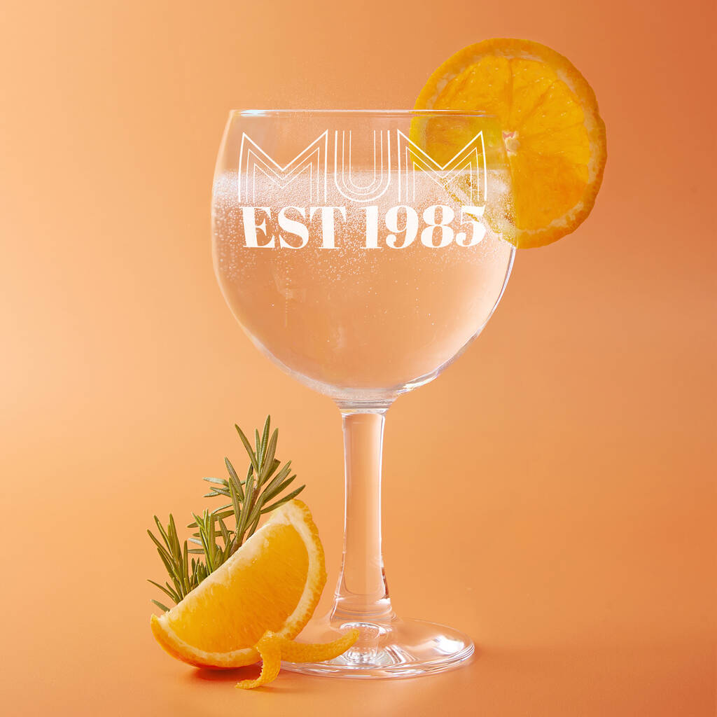 Personalised Mum Est. Retro Font Mother's Day Gin Glass