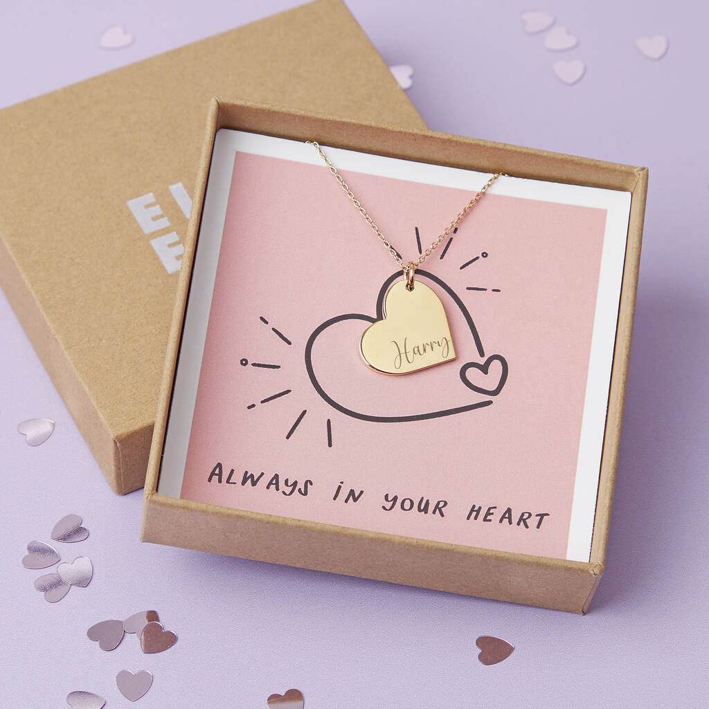 Personalised Name Gold Plated Heart Valentines Necklace