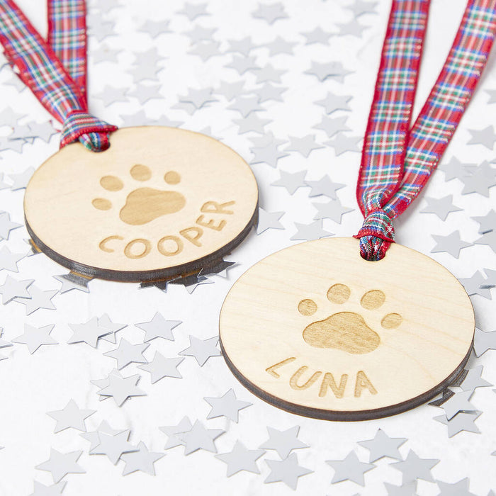 Personalised Paws Wooden Christmas Decoration Set