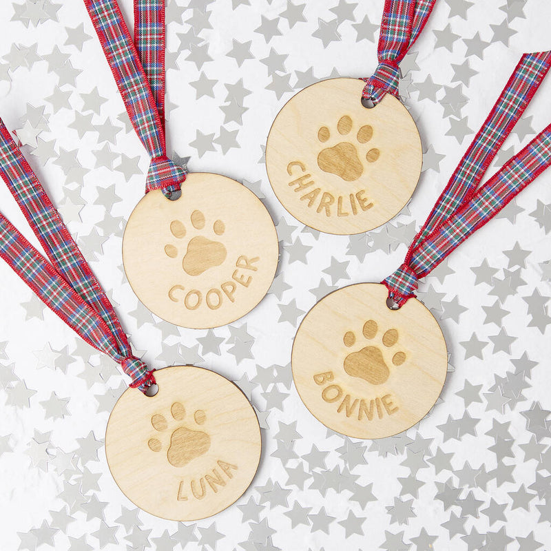 Personalised Paws Wooden Christmas Decoration Set