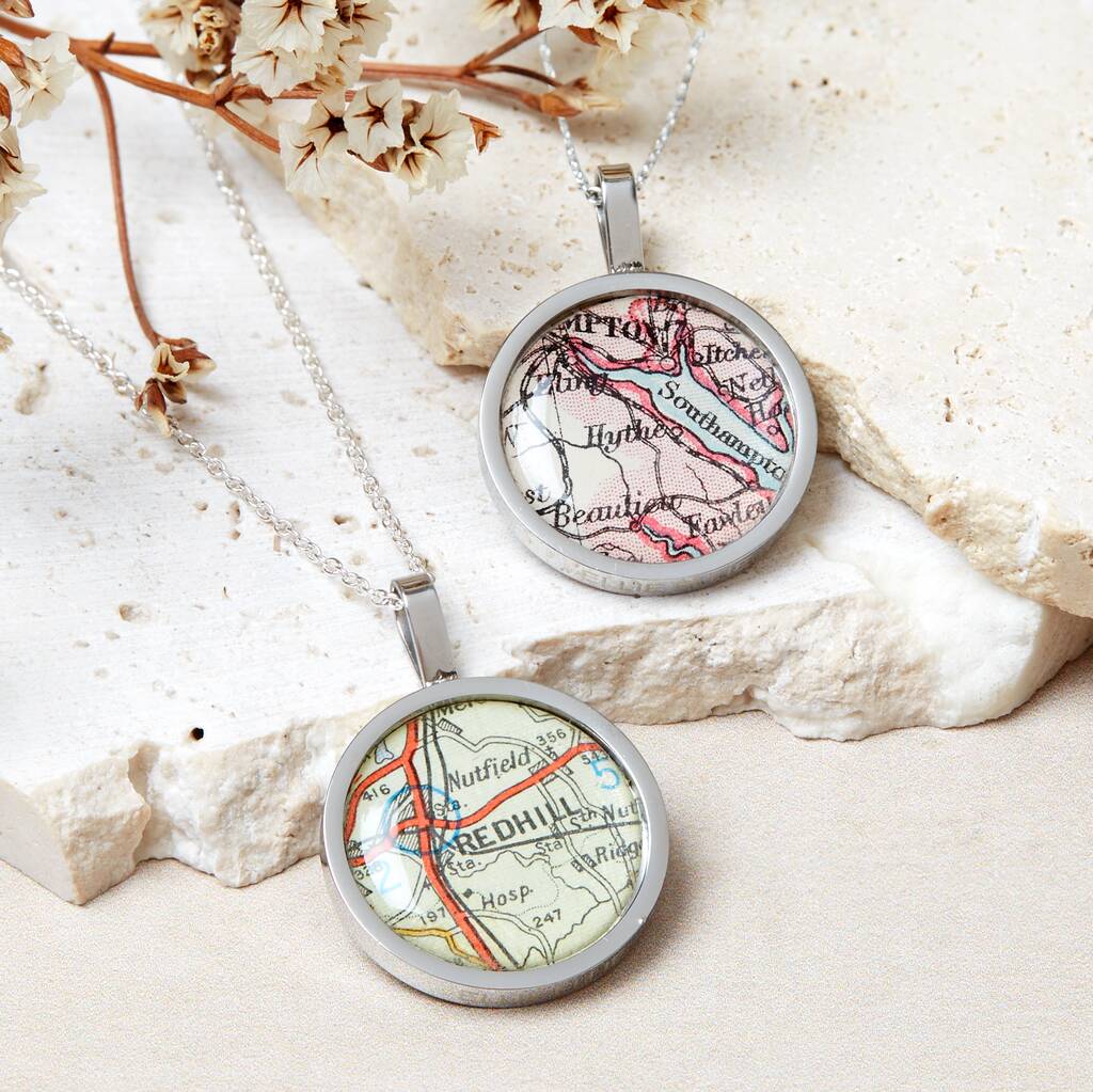 Personalised Vintage Map Necklace