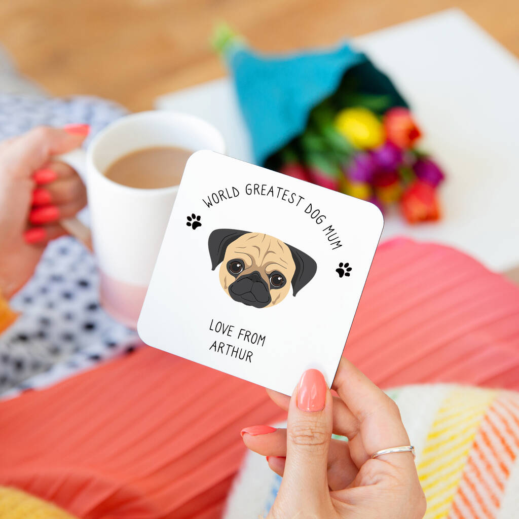 Personalised 'Worlds Best Dog Mum' Dog Breed Coaster