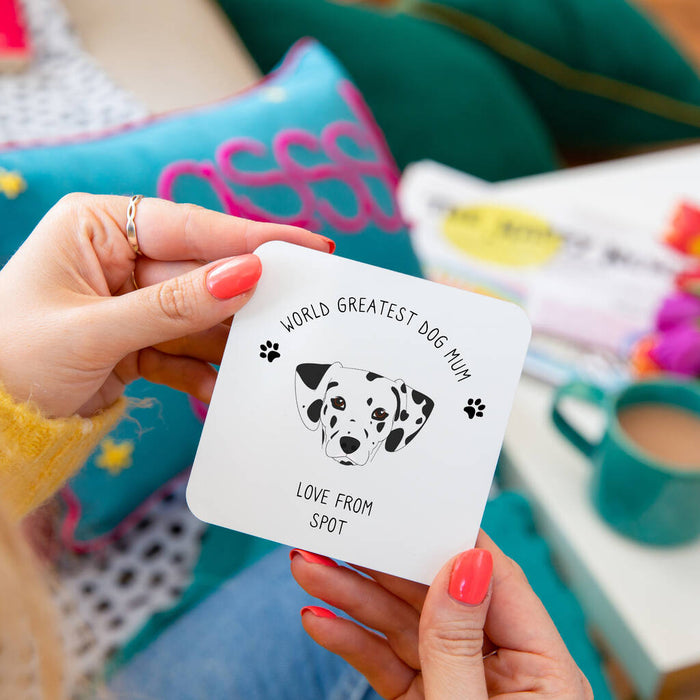 Personalised 'Worlds Best Dog Mum' Dog Breed Coaster