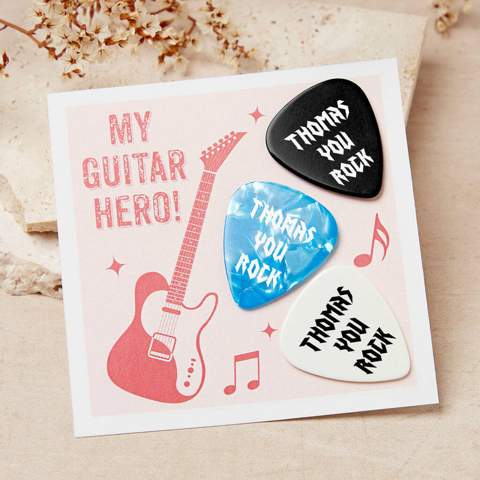 Personalised 'You Rock' Guitar Plectrum / Pick Coloured Set