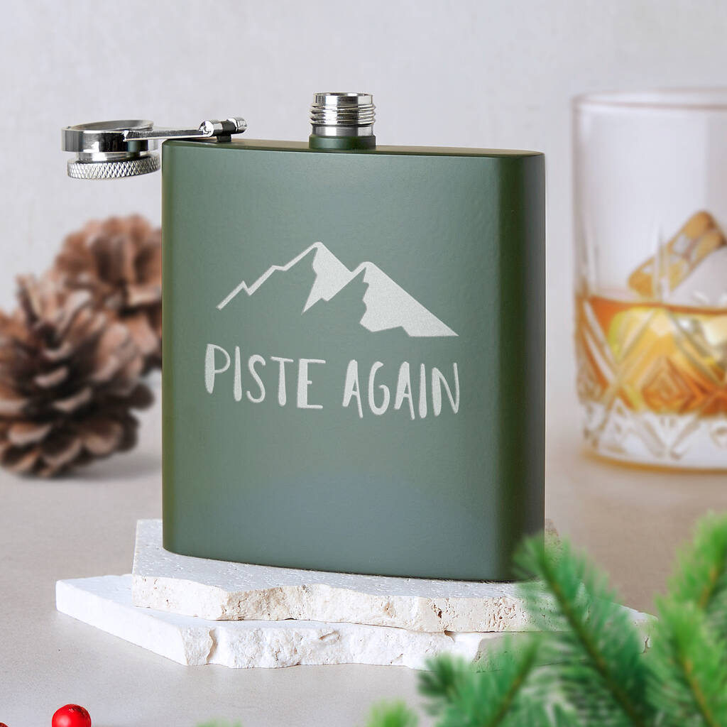 Piste Again' Engraved Hip Flask