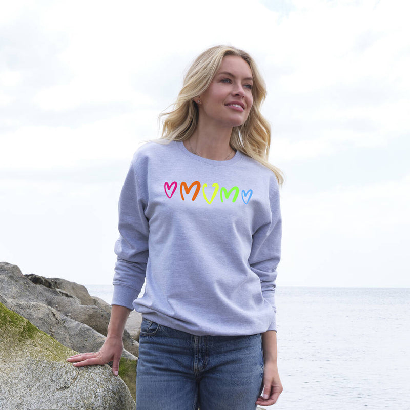 Rainbow Neon Hearts Mum Sweatshirt