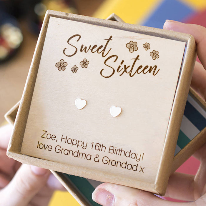 Sweet Sixteen' Personalised Heart Studs