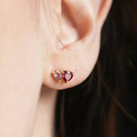 Gold Garnet And Light Amethyst Stud Earrings