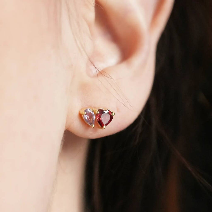 Gold Garnet And Light Amethyst Stud Earrings
