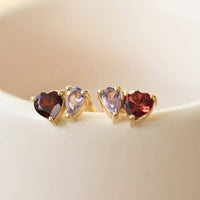 Gold Garnet And Light Amethyst Stud Earrings