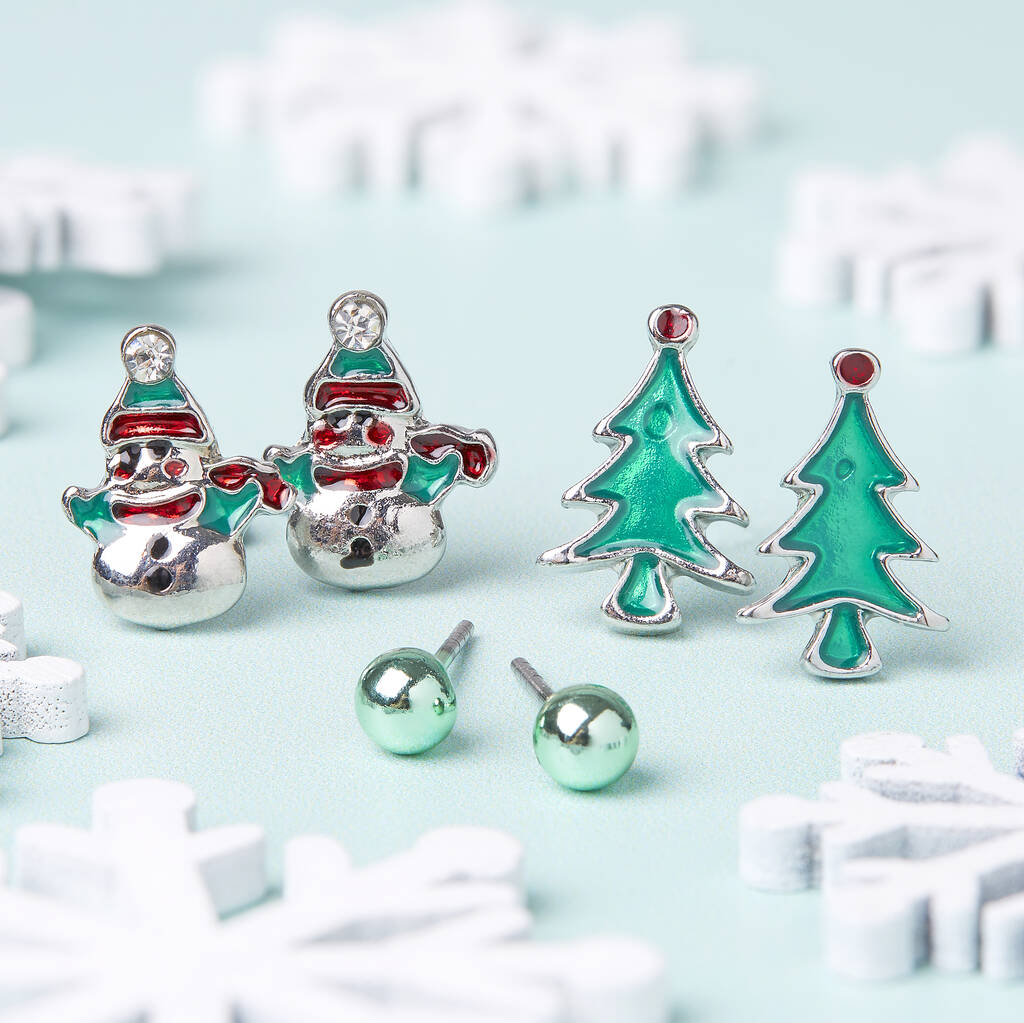 Happy Snowman Silver Plated Christmas Earring Set