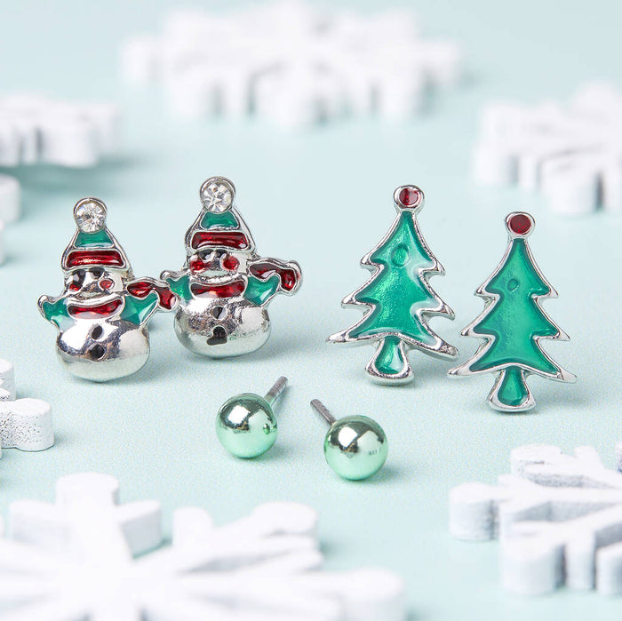 Happy Snowman Silver Plated Christmas Earring Set