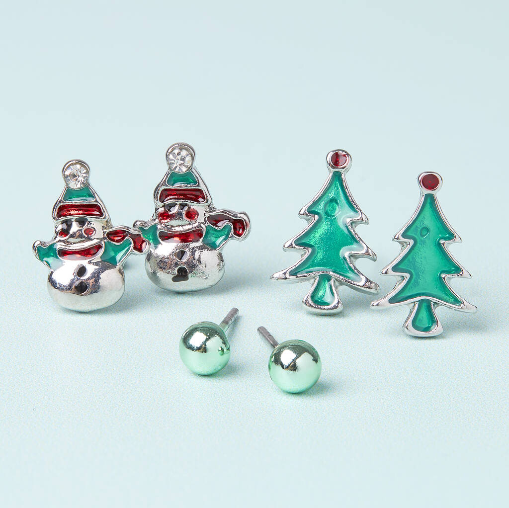 Happy Snowman Silver Plated Christmas Earring Set