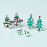 Happy Snowman Silver Plated Christmas Earring Set
