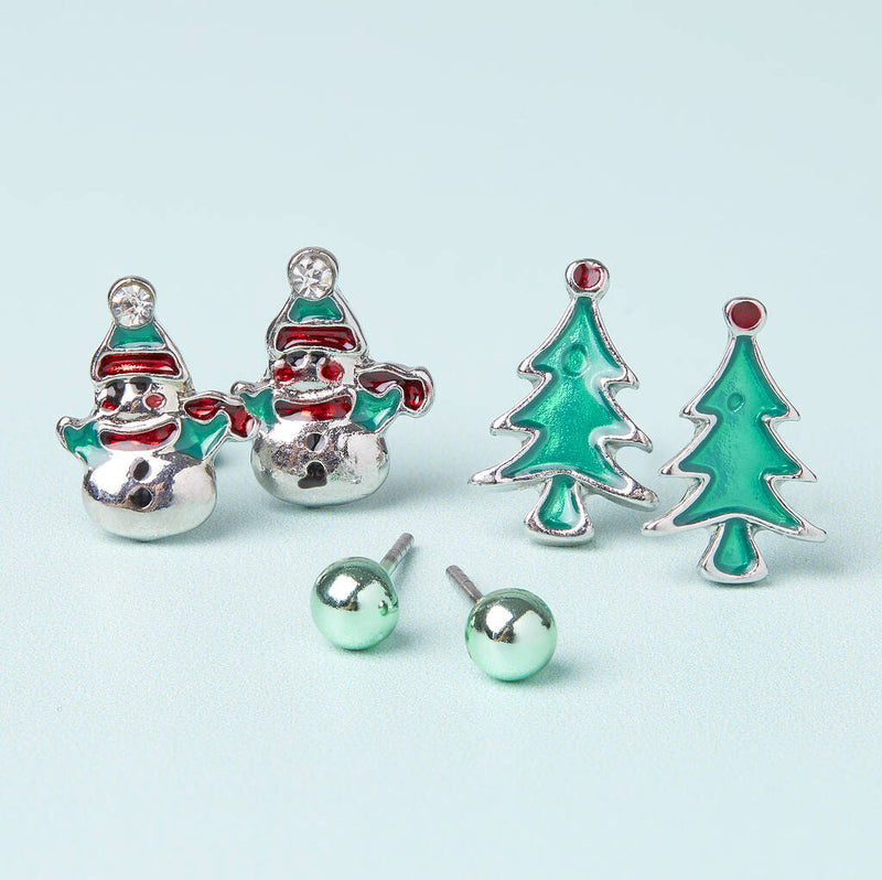 Happy Snowman Silver Plated Christmas Earring Set