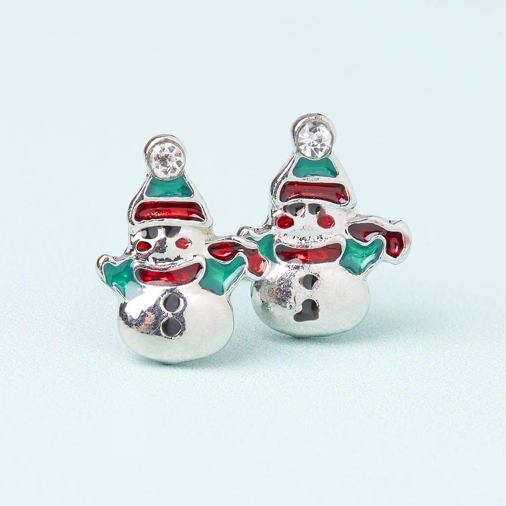 Happy Snowman Silver Plated Christmas Earring Set