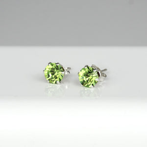 August Birthstone - Peridot Sterling Silver Crystal Stud Earrings