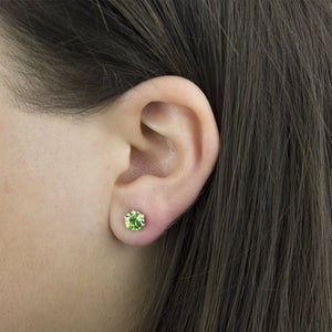 August Birthstone - Peridot Sterling Silver Crystal Stud Earrings