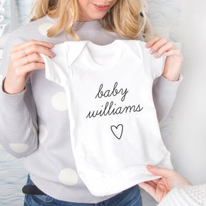 New Baby Personalised Surname Babygrow Vest
