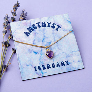 Gold Plated February Amethyst Necklace Card