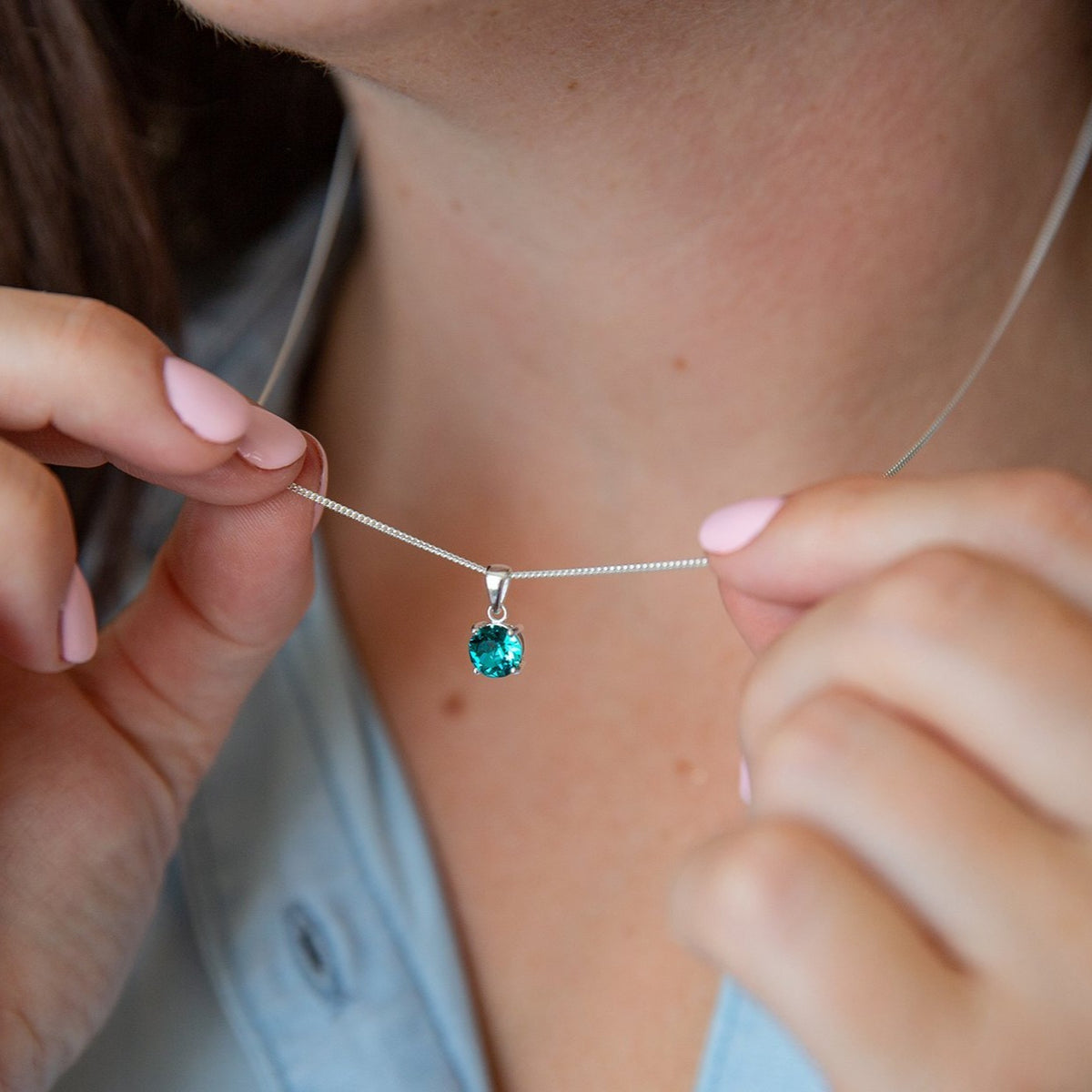 December Birthstone Blue Zircon Sterling Silver Necklace – Ellie