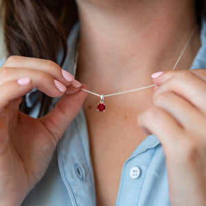 July Birthstone - Ruby Sterling Silver Necklace