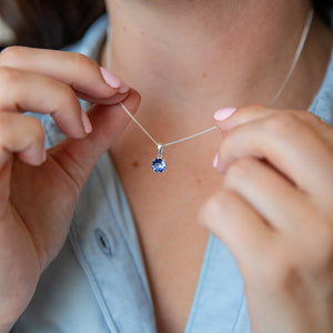 September Birthstone - Sapphire Sterling Silver Crystal Necklace Characteristic Card